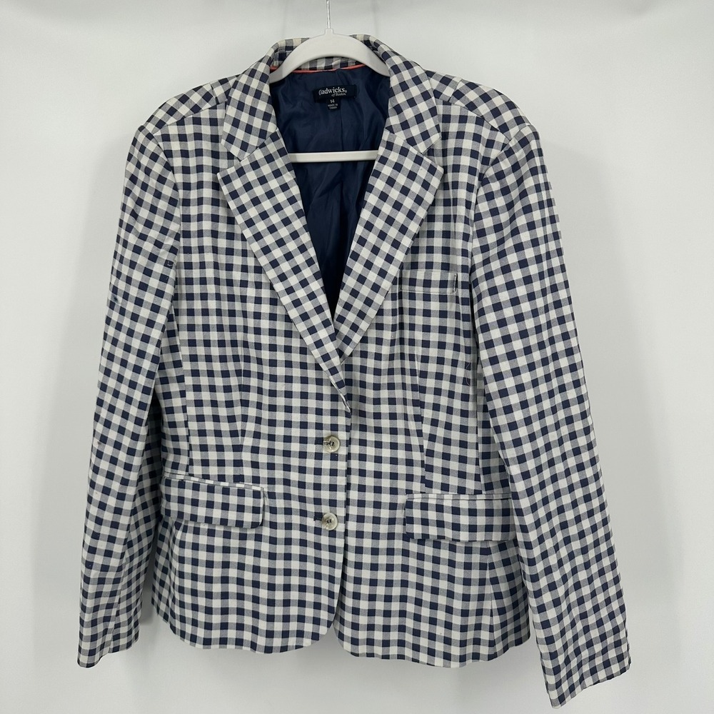 Womens Old Money Preppy Blazer Size 14 Gingham Coastal Academia Classic Office